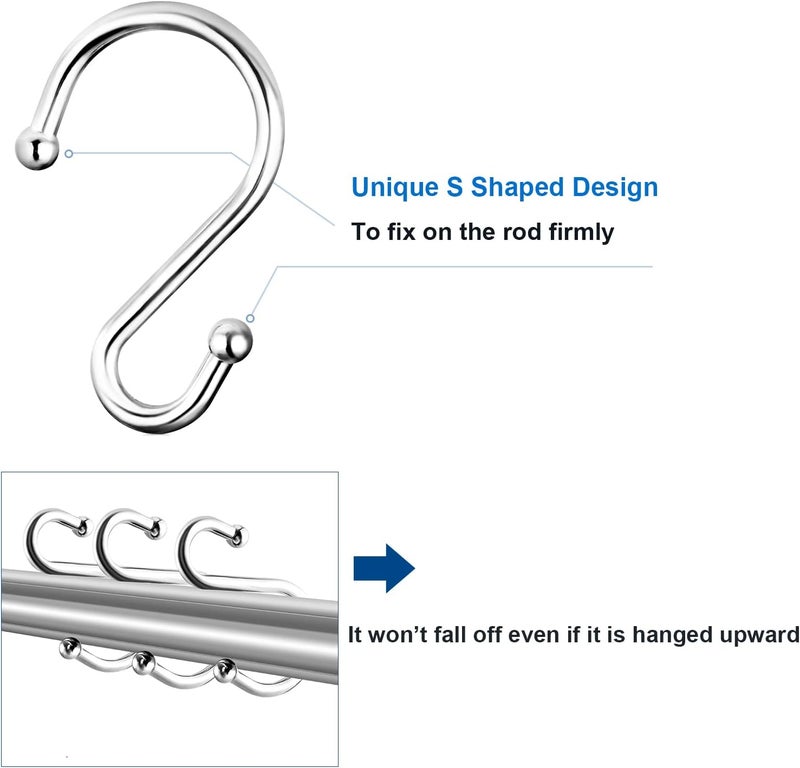 TOPROD Shower Curtain Hooks Rings, Stainless Steel S Shaped Shower Hooks Rust Proof, Metal Shower Curtain Hangers for Shower Curtains, Kitchen, Wardrobe & Garden, Chrome, Set of 12 - Image 4